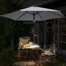 Patio Garden Parasol led Lights Sun Shade Round Umbrella with Crank Tilt 2.5M Grey