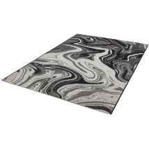 Lord Of Rugs - Patio Marble Flatweave Kitchen Indoor Garden Outdoor Black Grey Rug X-Large Carpet 200 x 290 cm (6'7'x9'6')