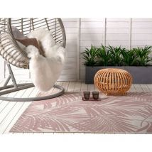 Asiatic - Patio Palm Botanical Leaf Flatweave Kitchen Indoor Garden Outdoor Rug Pink Beige Large Carpet Floor Mat 160 x 230 cm (5'3'x7'7')