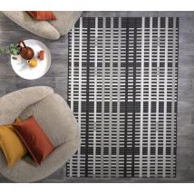 Asiatic - Patio Modern Black Grid Geometric Kitchen Indoor Garden Outdoor Rug Floor Mat Large 160 x 230 cm (5'3'x7'7')