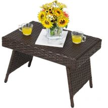 Patio Wicker Folding Coffee Table Garden Rattan Side Outdoor Desk Furniture