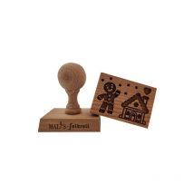 Tampon en bois rectangle - Motif Bonhomme & Maison Pain d'épices Patisse