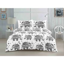 Kampala Hill - Patterned Elephant Duvet Cover Set Animal Bedding Black and White - Super King