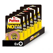 Pattex - Pack de 6 unidades Cinta Doble Cara No Mas Clavos de 1,5 Metros cada una. Cinta adhesiva de aplicación permanentes de 19 Milímetros. Cinta