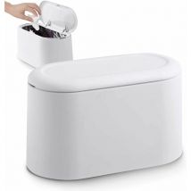 Piccola pattumiera da tavolo con coperchio a pulsante per ufficio, bagno, cucina e camera da letto, per alimenti per animali domestici (bianco)