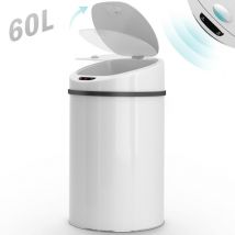 Jago - Pattumiera Rotonda Automatica - 60 l, con Sensore, Coperchio Rimovibile, in Acciao Zincato, Bianco - Cestino, Bidone per Spazzatura, da