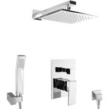 Duschset Unterputz Duschsystem Komplett – Massives Messing – Hochwertig verchromt – Kopfbrause 20x20cm – Handbrause 21cm – Brauseschlauch 160cm