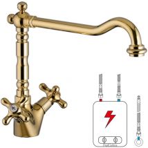 Paulgurkes - Niederdruck Retro Küchenarmatur Wasserhahn Spültischarmatur Antik Gold Hochglanz