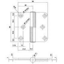Paumelle 80 x 80 mm droite acier inoxydable à bouts ronds - argenta