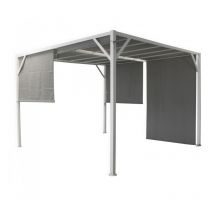 Abitare - Pavillon 3x3 m en métal peint en blanc avec rideaux latéraux beige - Tiglio