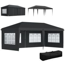 Pavillon 585x295x270 Cm Schwarz, Wasserdicht, 4 Seitenwände Mit Fenstern, Uv-schutz, Faltpavillon Pop-up