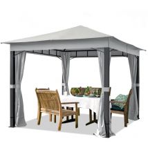 Pavillon de Jardin 3x3 m alu Premium env. 220g/m² bâche imperméable tonnelle 4 côtés Tente de Jardin Gris Clair env. 9x9 cm Profil