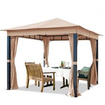 Pavillon de Jardin 3x3 m alu Premium env. 220g/m² bâche imperméable tonnelle 4 côtés Tente de Jardin Taupe Clair env. 9x9 cm Profil