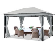Pavillon de Jardin 3x4 m alu Premium env. 220g/m² bâche imperméable tonnelle 4 côtés Tente de Jardin Gris Clair env. 9x9 cm Profil