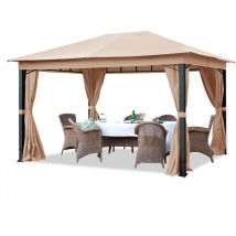 Pavillon de Jardin 3x4 m alu Premium env. 220g/m² bâche imperméable tonnelle 4 côtés Tente de Jardin Taupe Clair env. 9x9 cm Profil