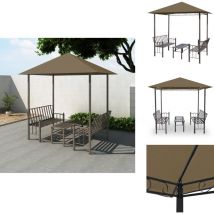 Pavillon de jardin et table et bancs 2,5x1,5x2,4m Taupe 180g/m² - Abri De Jardin - Gazebo - Parasol - Terrasse Extérieure - Mobilier De Jardin
