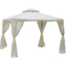 Pavillon de jardin tonnelle barnum style colonial double toit toiles moustiquaires amovibles zippées crème