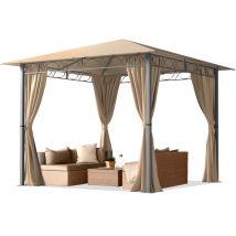Pavillon de Jardin 3x3 m tonnelle Premium imperméable Tente de Jardin 4 côtés bâche de Toit env. 220g/m² Tente de réception Taupe