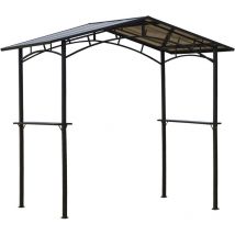 Pavillon jardin - abri barbecue - steakhouse 2 étagères - toit de barbecue - dim. 2,46L x 1,49l x 2,30H m - alu. métal noir toit polycarbonate