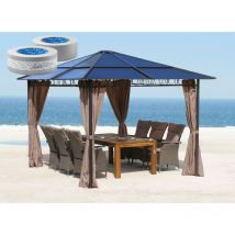Pavillon métallique Hardtop 3x3m avec kit de parois latérales et bande filtrante anti-poussière Plaques à double nervure en polycarbonate Toit de