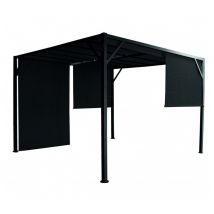 Pavillon pergola 3x3 m en métal peint en noir avec rideaux latéraux noirs - Tiglio