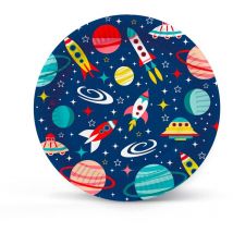 PAW - Piatti Carta Compleanno (23 cm) i 8 Pezzi i Piatti Usa e Getta - Cosmo, Razzo, Pianeti, Blu Navy i Piatti di Carta per Feste, Vacanze,