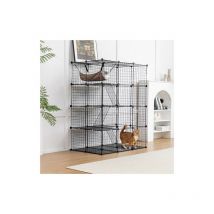 Pawhaven - Cat Cage Indoor 4-Tier Large Metal Wire Enclosure Kitten Playpen Kennels Small Animals Pet Crate Cats Bunny With Hammock Ladders 01 Black