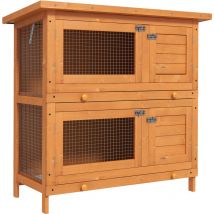 Pawhut - 90 x 45 x 90 cm 2 Tiers Rabbit Hutch Wooden Pet Cage w/ Run Bunny House - Natural wood finish