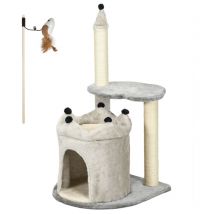 Pawhut - Albero Tiragraffi per Gatti da 86cm con Lettino e Casetta Peluche Grigio