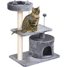 Rbol rascador para gatos 81 cm torre para gatos con cama plataforma refugio poste de sisal y bolas de juguete 60x40x81 cm Gris - Pawhut