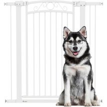 Pawhut - barrera para perros puerta para perros con ancho ajustable 76-104 cm 2 extensiones y doble bloqueo para escaleras y puertas blanco