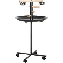 PawHut Metal Bird Table Play Stand, Bird Feeder Station with Wheels Feeding Bowl