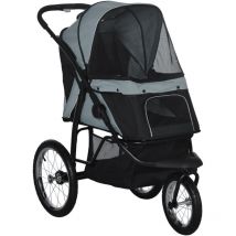 Carrito para perros medianos pequeños con cesta de almacenaje capota ajustable ventana de malla y 3 ruedas grandes 111x58x107 cm gris - Pawhut