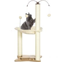 Cat Tree for Indoor Cats w/ Scratching Posts Hammock, Toy Ball - Beige - Beige - Pawhut