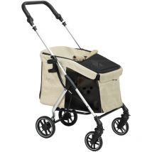 Pawhut - cochecito para perros plegable carrito para perros pequeños con ruedas universales correa de seguridad cojín lavable 80x48,5x106 cm caqui