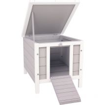 Pawhut - Conejera de Madera Exterior Jaula Caseta para Roedores Mascotas Pequeñas con Techo Asfáltico Abatible y Rampa Antideslizante 42x51x43 cm