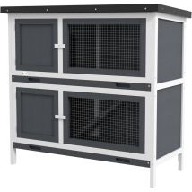Pawhut - Conigliera in Legno di Abete a 2 Livelli con Rampa e 4 Porte Grigio