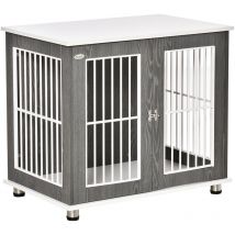 Pawhut - Modern Dog Crate Pet Kennel Cage w/ Lockable Door - Grey & White