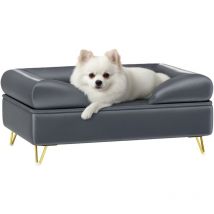 Dog Sofa Pet Couch w/ Removable Backrest Cushion Washable Cover Grey - Pawhut