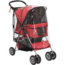Pawhut - Dog Stroller w/ Rain Cover, Foldable Pet Pram for s, xs Dogs, Red - Red