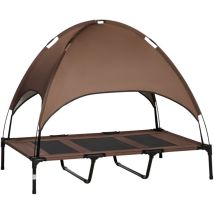 Pawhut Erhöhtes Hundebett Mit Baldachin, Haustierbett, Hundeliege Outdoor Mit Dach, Atmungsaktiv, Taftstoff Für Camping Kaffee 122 X 92 X 108 Cm