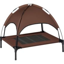 Pawhut Erhöhtes Hundebett Mit Baldachin, Haustierbett, Hundeliege Outdoor Mit Dach, Atmungsaktiv, Taftstoff Für Camping Kaffee 76 X 61 X 73 Cm