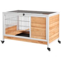 Pawhut - Gabbia per Conigli in Legno con 4 Ruote, Casetta e Rampa Giallo