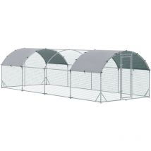 Gallinero para exterior grande de acero galvanizado 280x760x197 cm con cubierta de tela oxford impermeable y resistente a los rayos uv - Pawhut