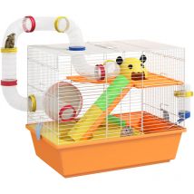 PawHut Hamster Cage, 3 Tiers Gerbil Cage for Dwarf Hamsters with Tubes, Ladder