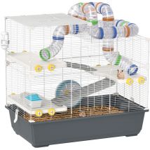 Hamsterkäfig 4 Etagen Nagerkäfig Kleintierkäfig mit Laufrad Futternapf Tunnel Hütte Obertür, Kleintierstall Käfig für Hamster Syrischer Hamster 78 x