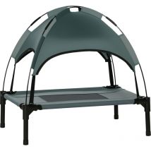 Pawhut - Erhöhtes Hundebett mit Baldachin, Haustierbett, Hundeliege outdoor mit Dach, Atmungsaktiv, Taftstoff für Camping Grau 61 x 46 x 62 cm