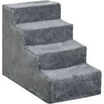 Hundetreppe 4-stufig, 35 cm Katzentreppe für Bett und Sofa, Haustiertreppe für Hunde und Katzen bis 5 kg, Plüschoptik, Hellgrau - Pawhut
