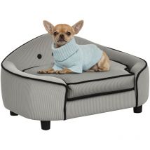 Pawhut - Haustiersofa, Hundebett, Hundematte, Hundesofa, Naturholz+Plüsch, Grau, 66,5 x 45 x 35,5 cm