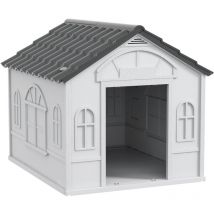 Pawhut - Hundehütte, Hundehaus mit Satteldach, wetterfest Kleintierhaus für mittelgroße Hunde unter 20 kg, Hundehütte Outdoor, 65 x 75,7 x 63 cm, Grau